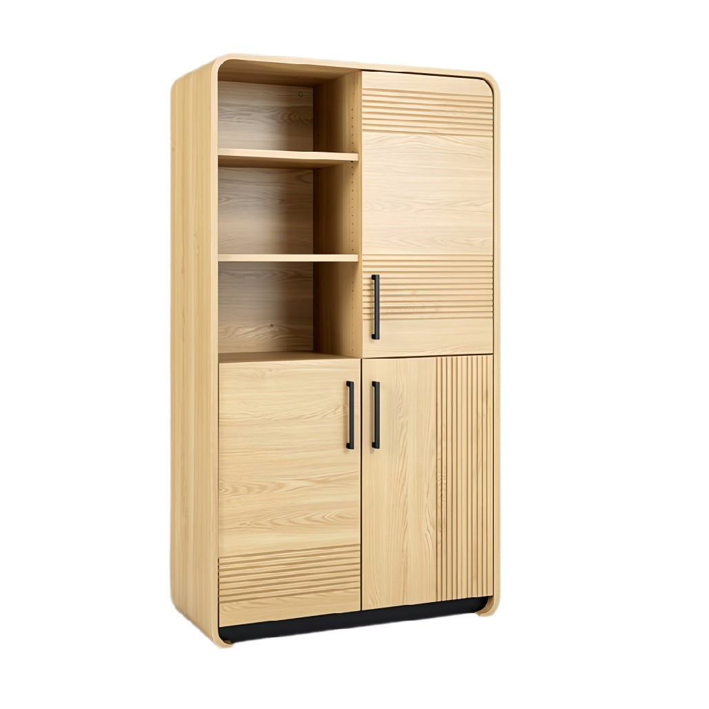**Technische titel in het Nederlands: Modern houten opbergkast met open schappen en deuren**