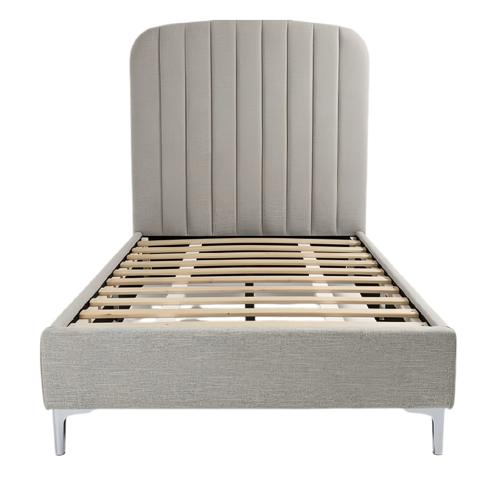 **Technische titel in het Nederlands: Moderne bedbasis met gestoffeerd hoofdbord en lattenbodem**